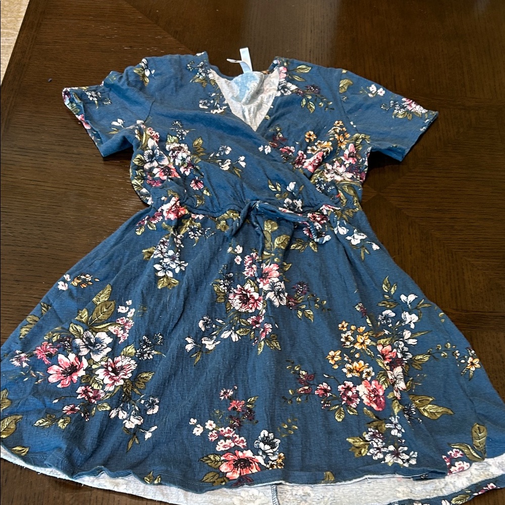 Xhilaration Blue Floral Wrap Mini Dress with Tie Waist